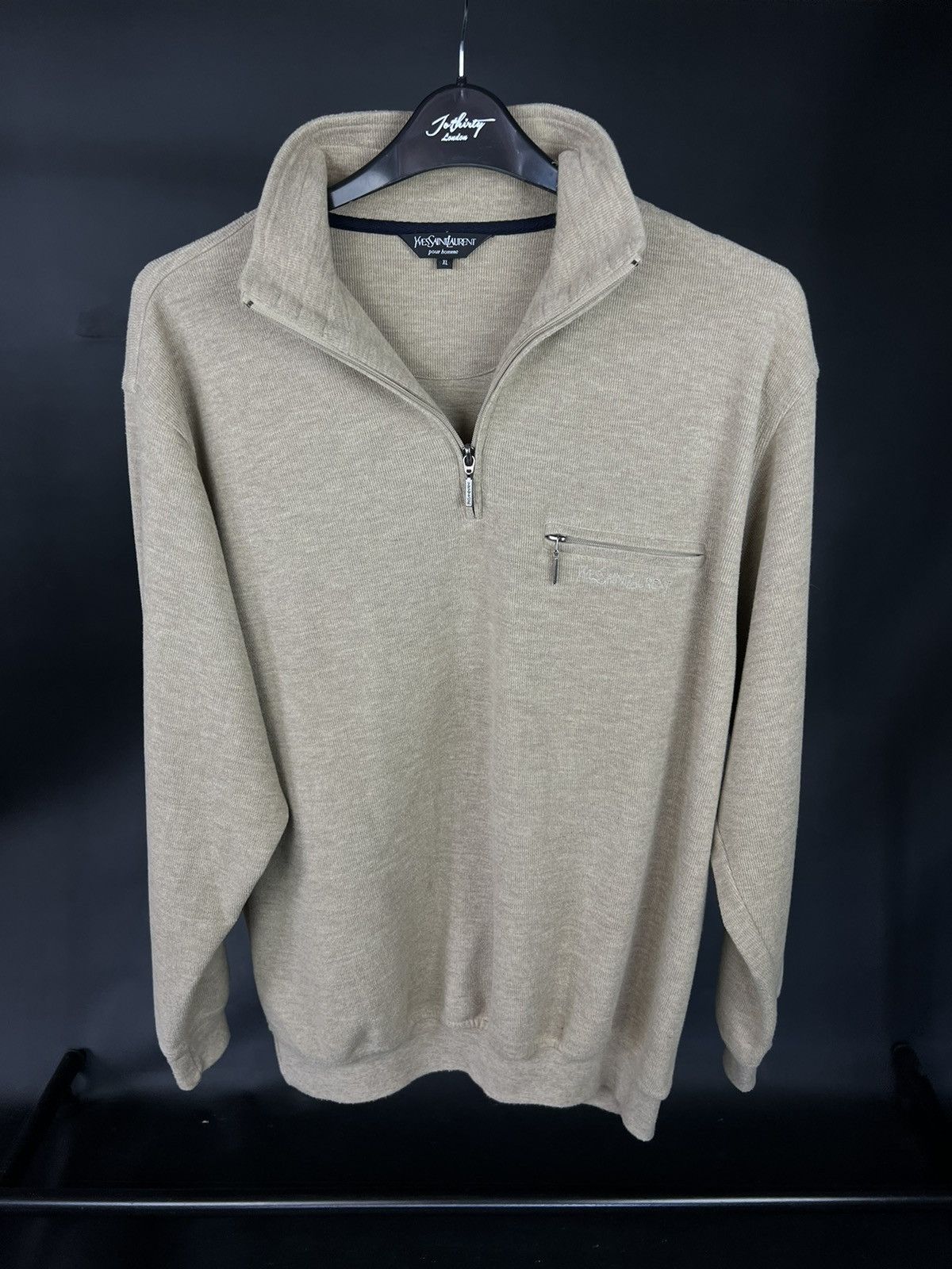Vintage × Yves Saint Laurent VTG sweater Yves Saint Laurent Pour Homme Beige with zipper Size US XL / EU 56 / 4 - 1 Thumbnail