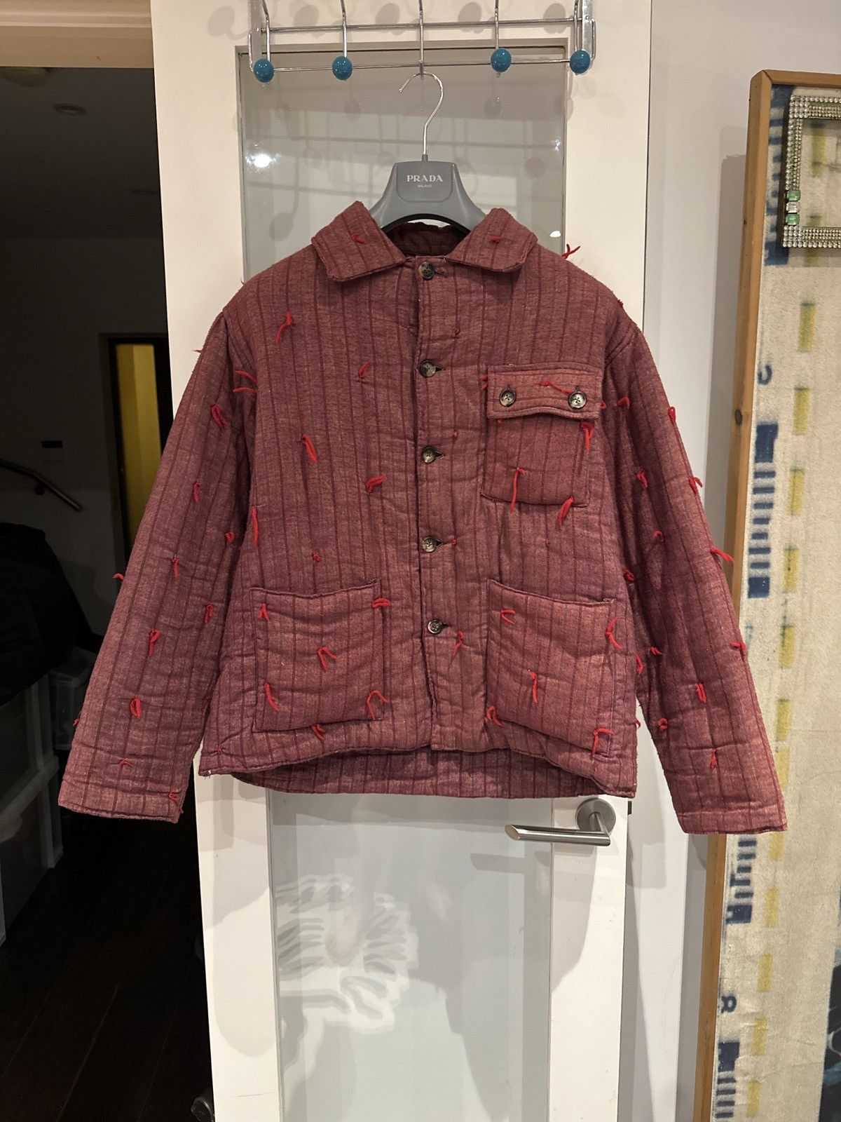 image of Bode Quilted Jacket in Burgundy, Men's (Size Medium)