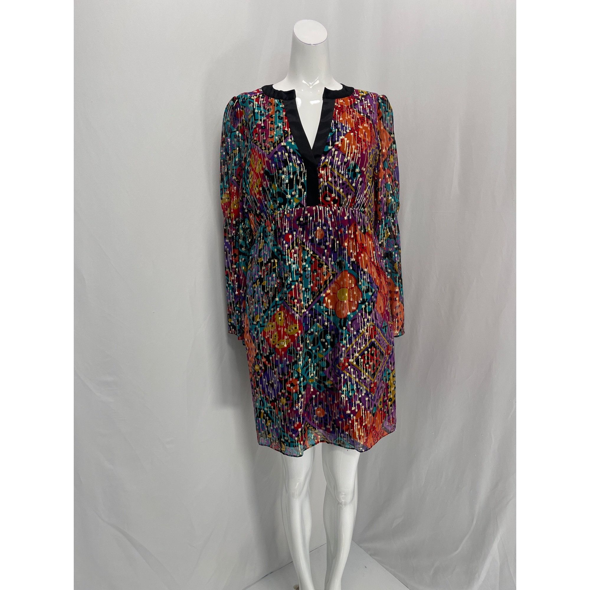 Anthropology Phoebe Couture Multi Silk Lurex Boho Dress 6