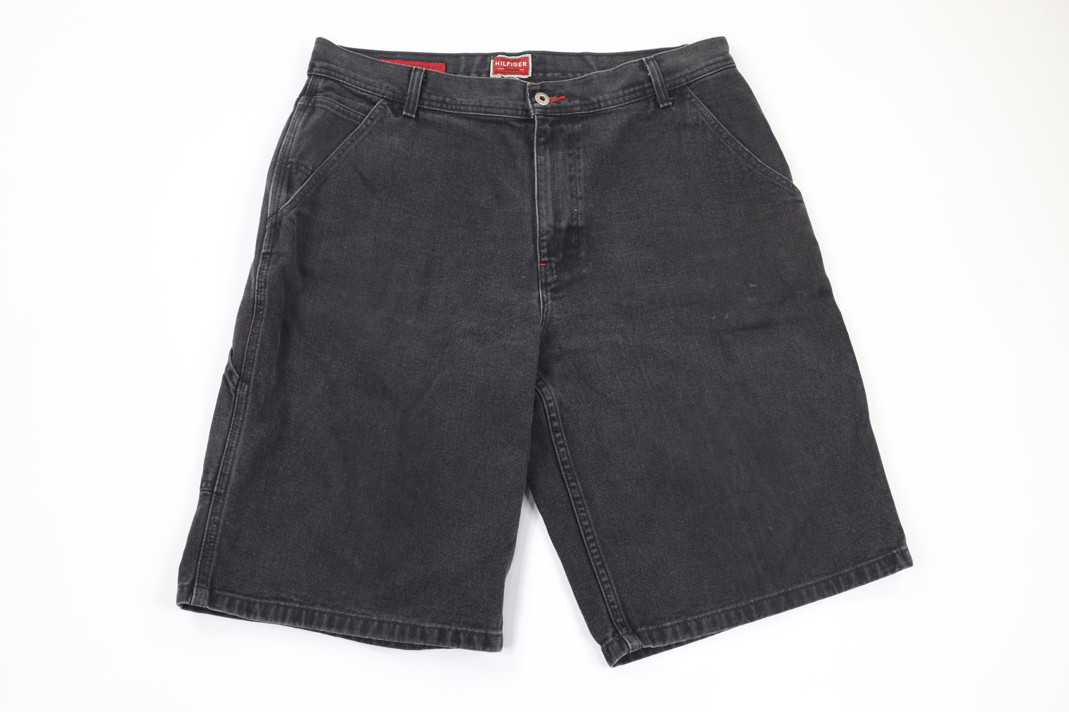 Tommy Hilfiger × Vintage Vintage Tommy Hilfiger Spell Out Baggy Denim Shorts Black Size US 36 / EU 52 - 1 Thumbnail