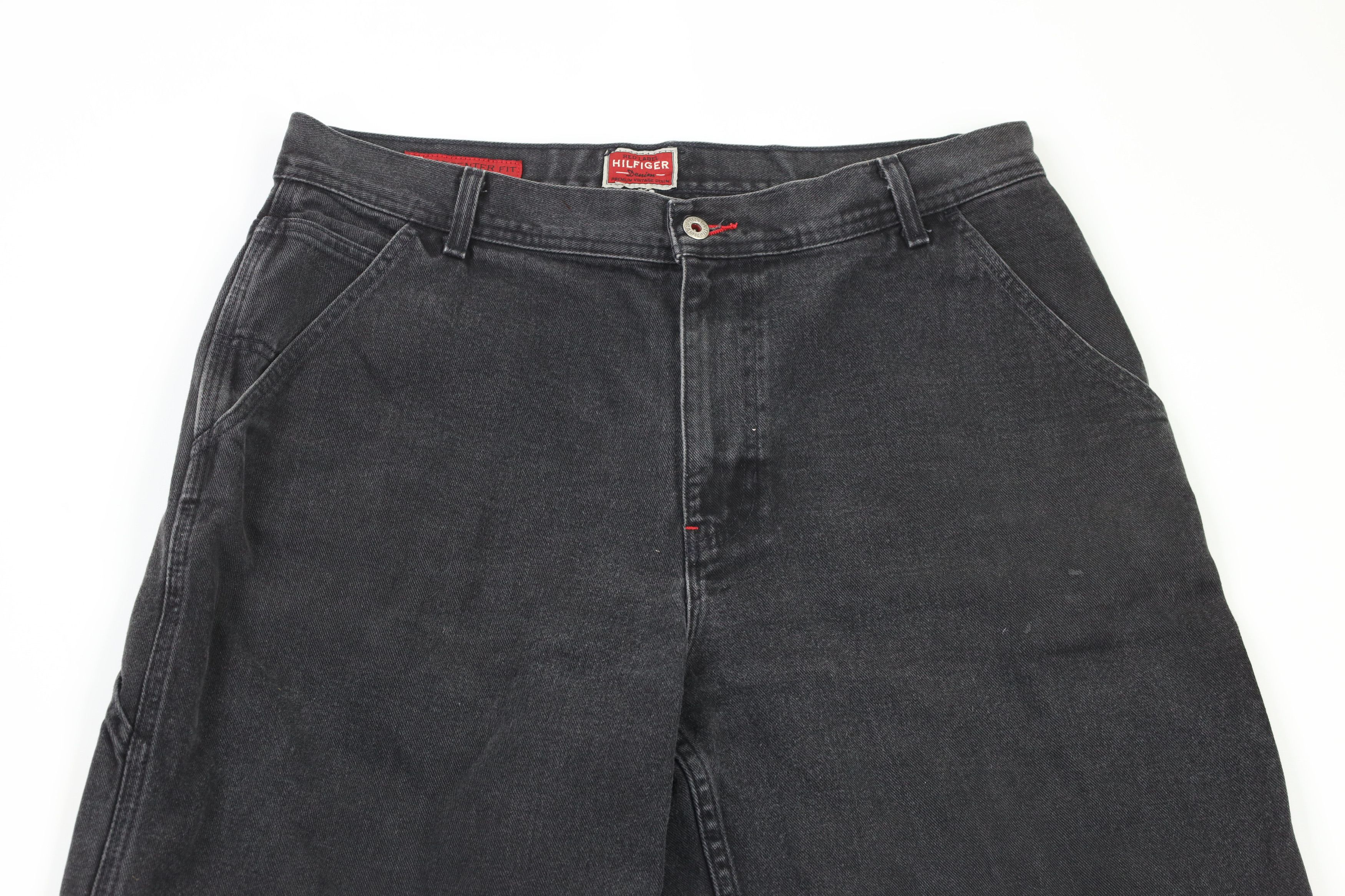 Tommy Hilfiger × Vintage Vintage Tommy Hilfiger Spell Out Baggy Denim Shorts Black Size US 36 / EU 52 - 2 Thumbnail