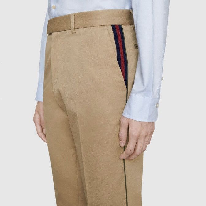 Image of Gucci Cotton '60S Trousers With Web in Beige, Men's (Size 30)