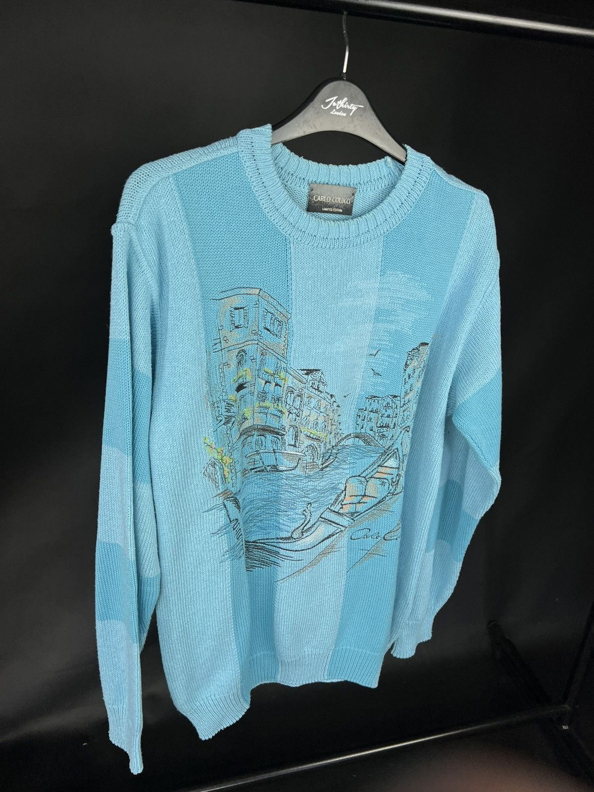Carlo Colucci × Vintage VTG sweater Carlo Colucci Limited Edition blue with pattern Size US L / EU 52-54 / 3 - 2 Thumbnail