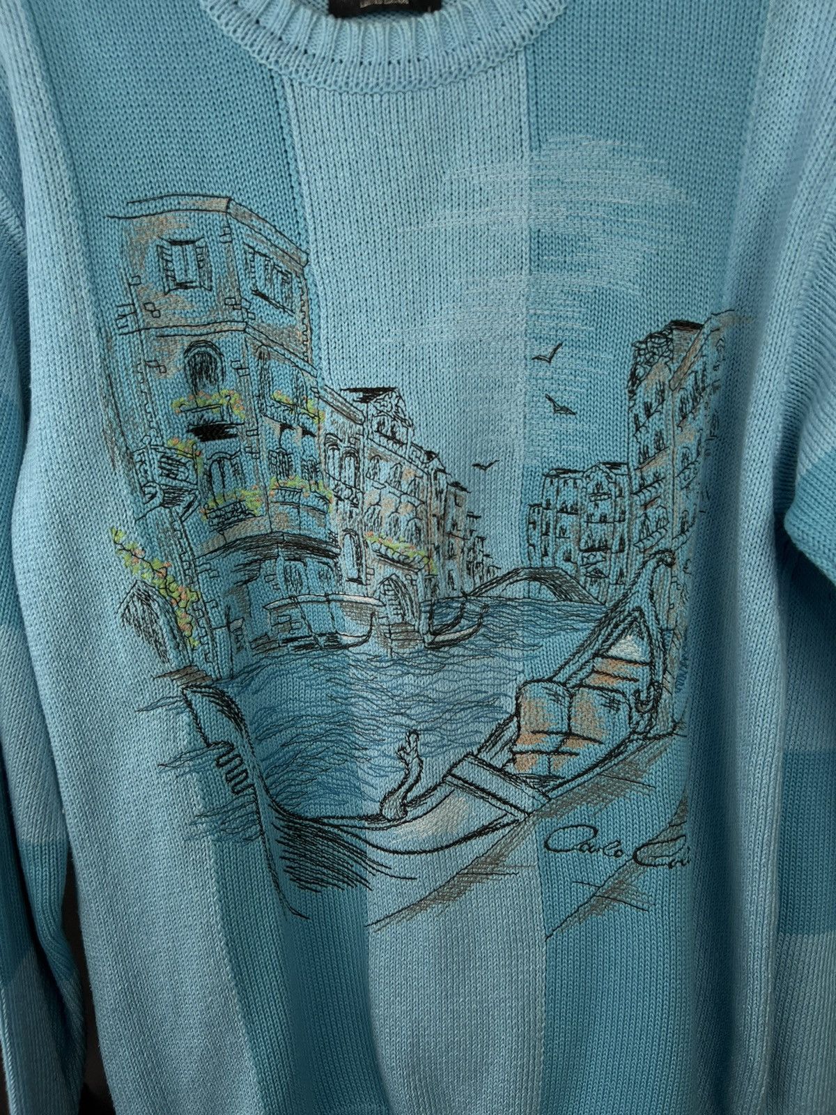 Carlo Colucci × Vintage VTG sweater Carlo Colucci Limited Edition blue with pattern Size US L / EU 52-54 / 3 - 3 Thumbnail