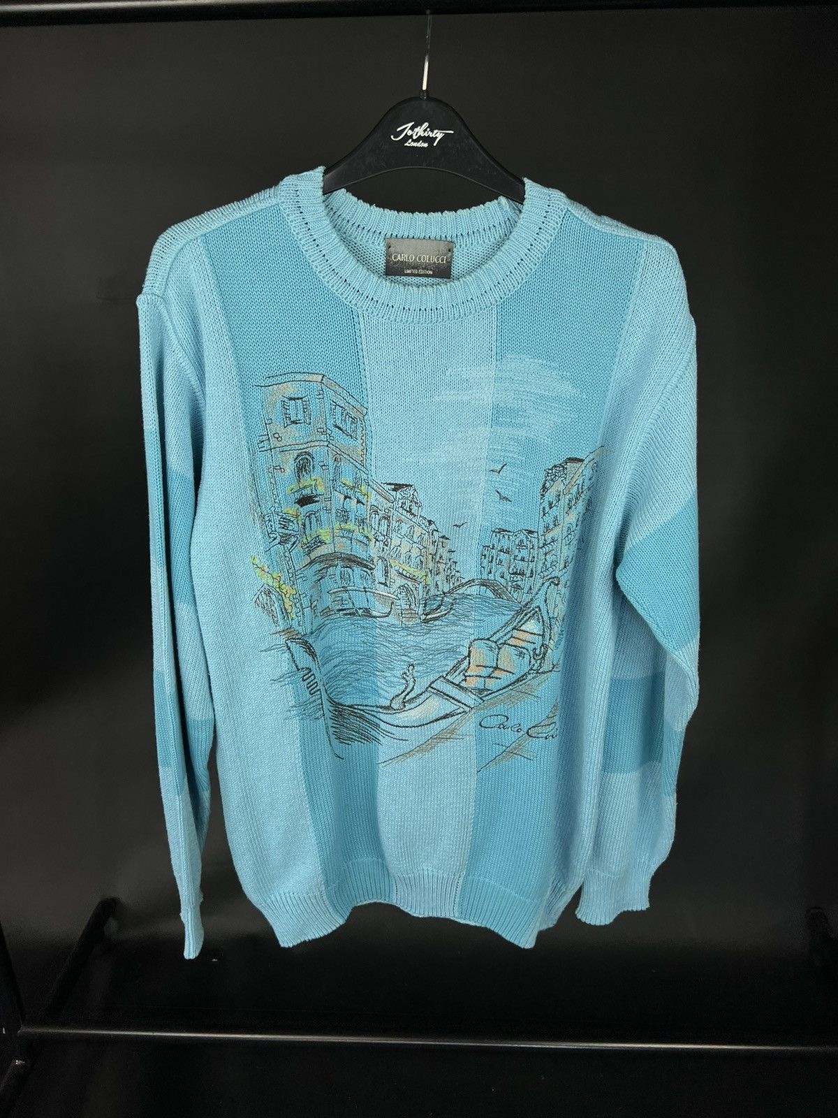 Carlo Colucci × Vintage VTG sweater Carlo Colucci Limited Edition blue with pattern Size US L / EU 52-54 / 3 - 1 Thumbnail