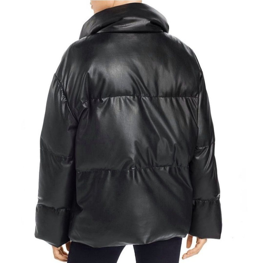 Bagatelle Faux Leather Puffer Coat M Black Vegan Quilted