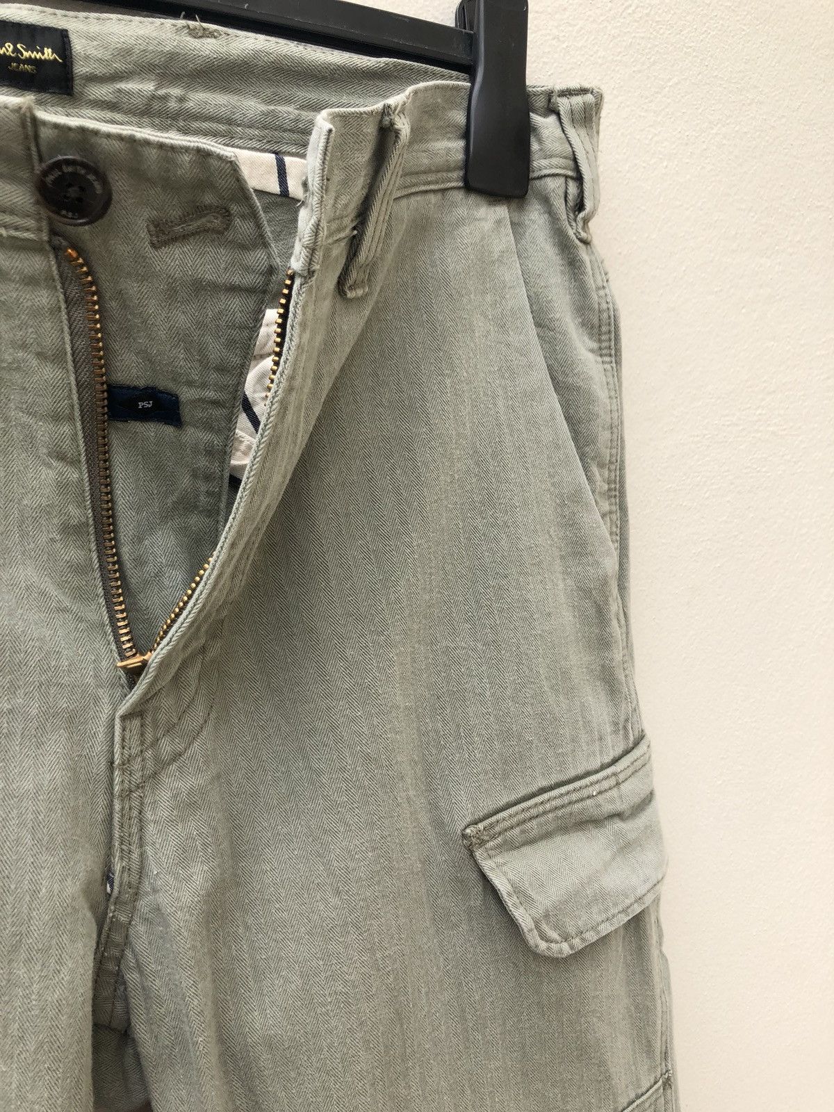 Paul Smith Olive Green Herringbone Twill Cargo Trouser Slim Fit Pant Size US 31 - 4 Thumbnail