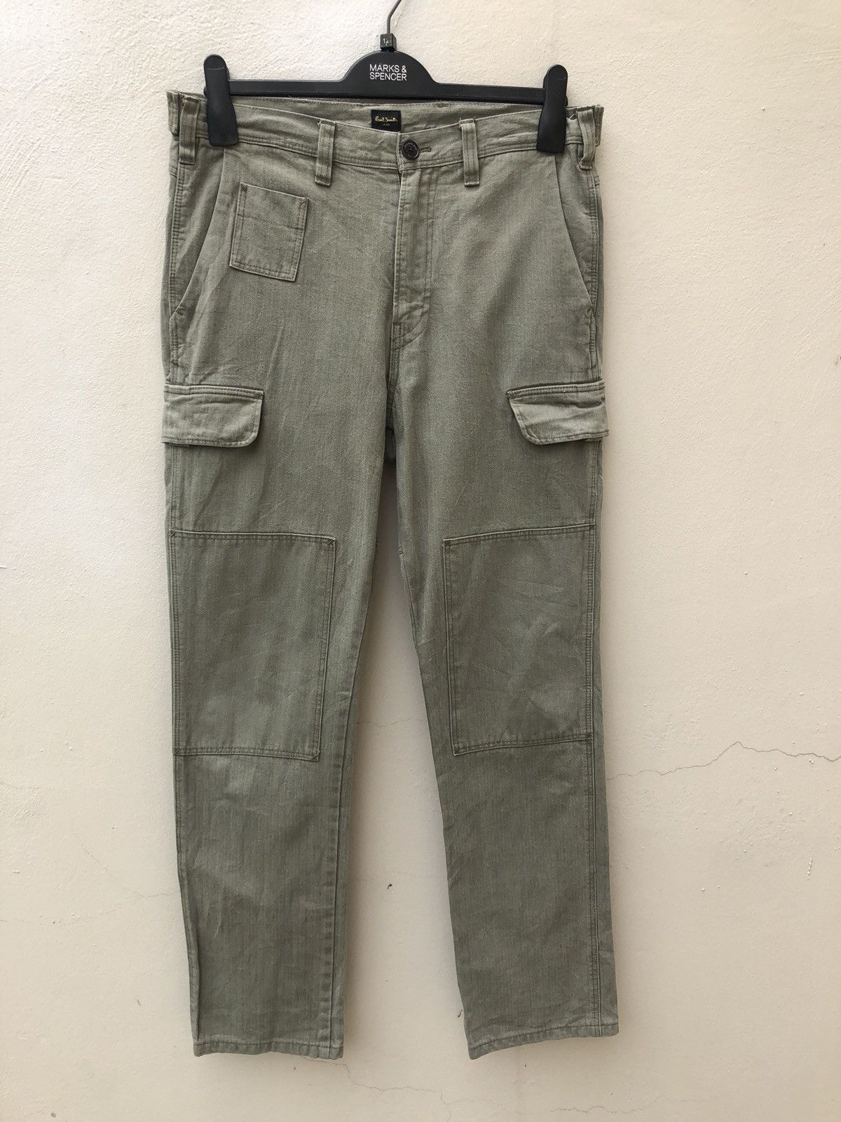 Paul Smith Olive Green Herringbone Twill Cargo Trouser Slim Fit Pant Size US 31 - 1 Thumbnail
