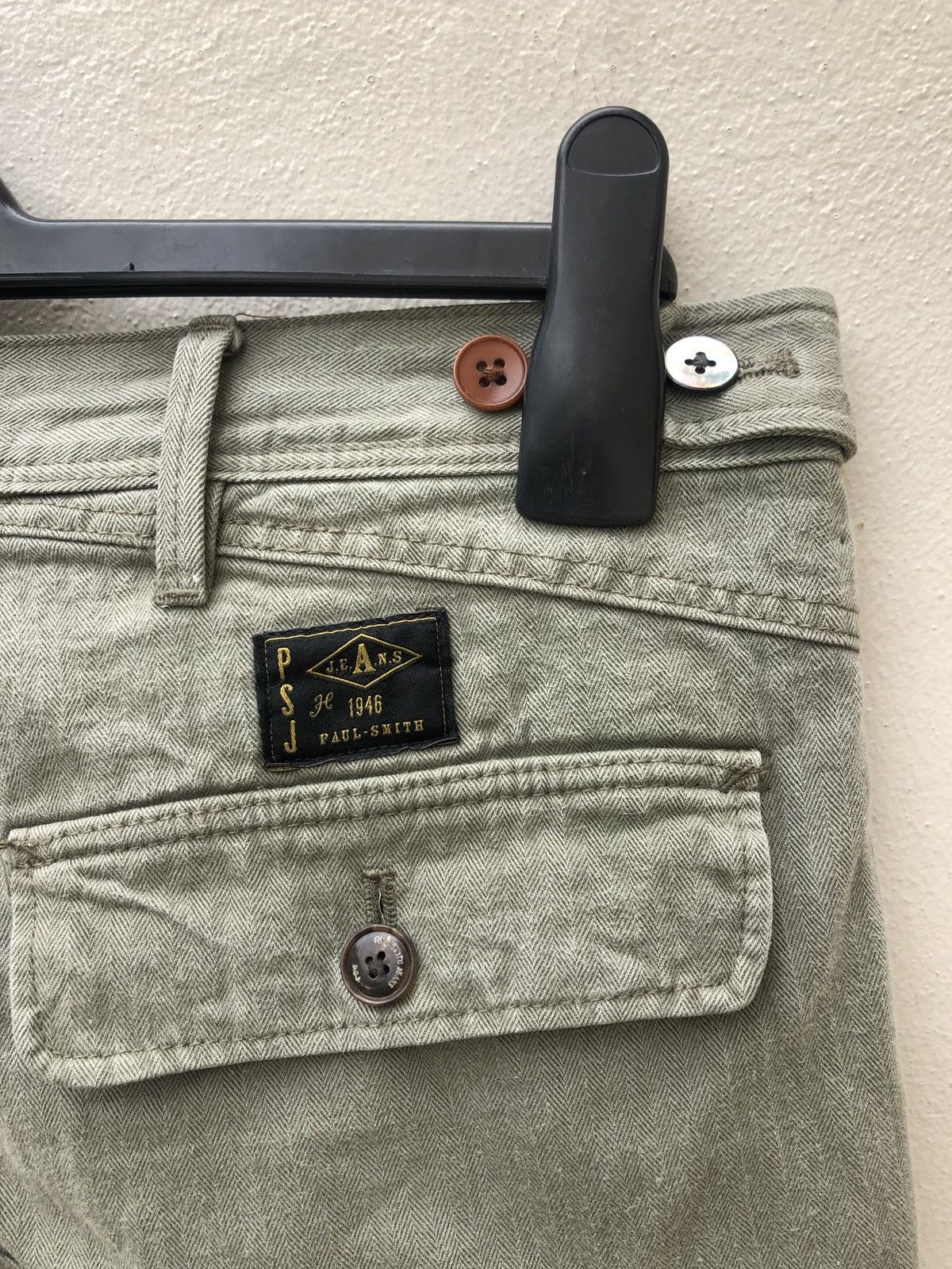 Paul Smith Olive Green Herringbone Twill Cargo Trouser Slim Fit Pant Size US 31 - 6 Thumbnail