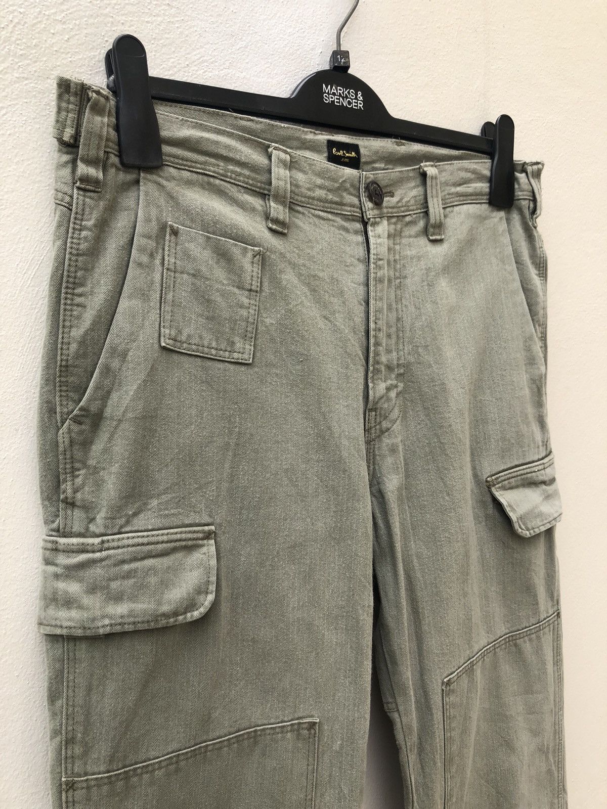 Paul Smith Olive Green Herringbone Twill Cargo Trouser Slim Fit Pant Size US 31 - 2 Thumbnail