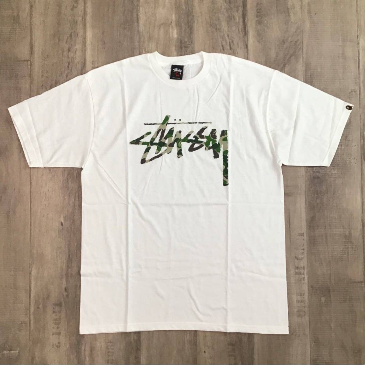 image of Bape × Stussy 30Th Anniversary T-Shirt Abc Camo Green Ape in White, Men's (Size Large)