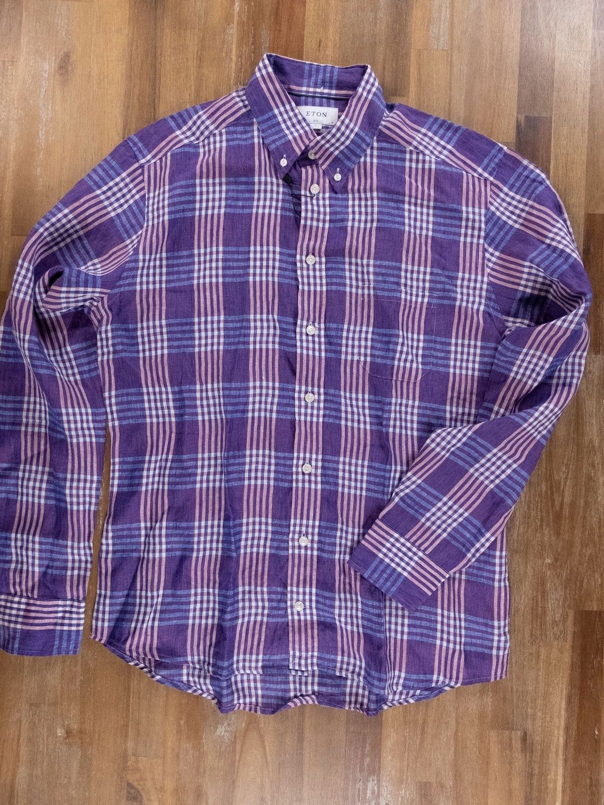 Eton ETON of Sweden slim-fit plaid purple linen shirt - 41 / 16 Size US L / EU 52-54 / 3 - 1 Thumbnail