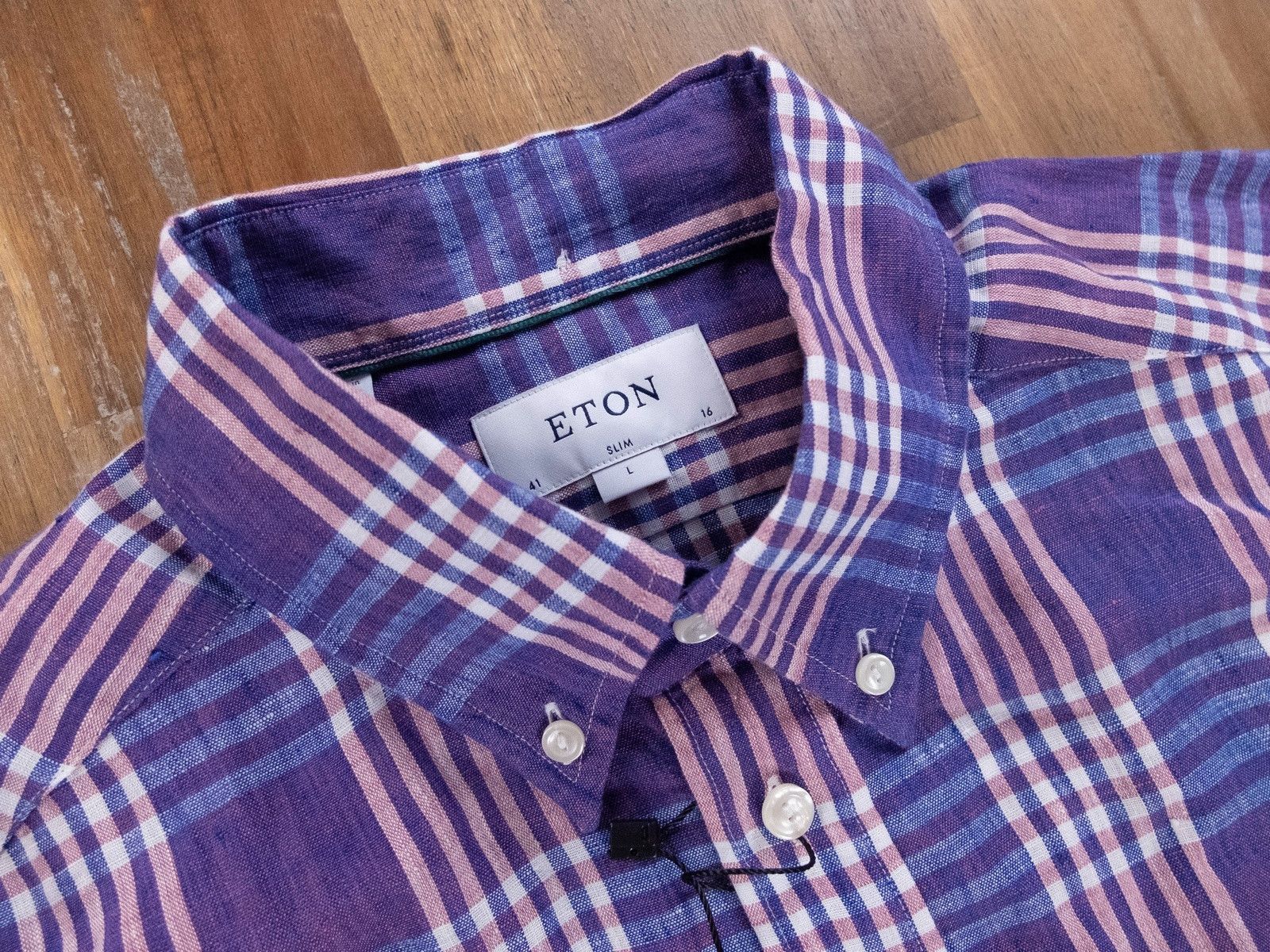 Eton ETON of Sweden slim-fit plaid purple linen shirt - 41 / 16 Size US L / EU 52-54 / 3 - 2 Thumbnail