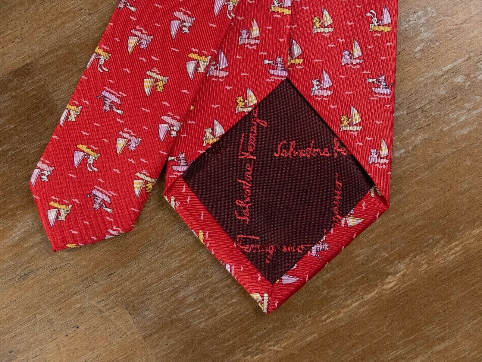 Salvatore Ferragamo SALVATORE FERRAGAMO red animals on boat print silk tie NWT Size ONE SIZE - 4 Thumbnail
