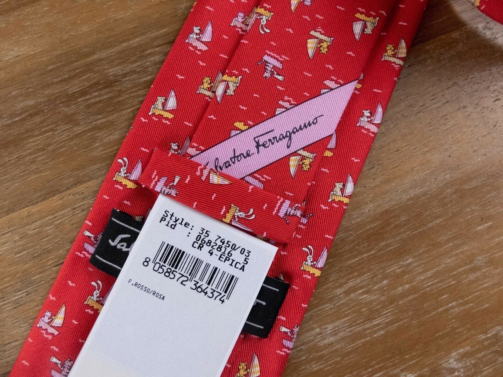 Salvatore Ferragamo SALVATORE FERRAGAMO red animals on boat print silk tie NWT Size ONE SIZE - 3 Thumbnail