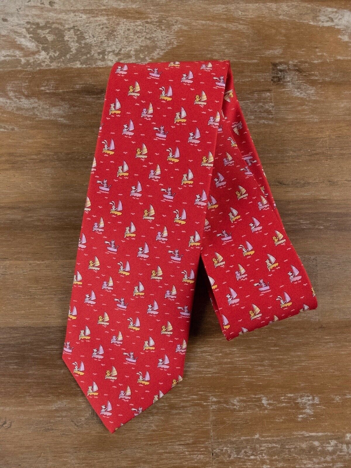 Salvatore Ferragamo SALVATORE FERRAGAMO red animals on boat print silk tie NWT Size ONE SIZE - 1 Thumbnail