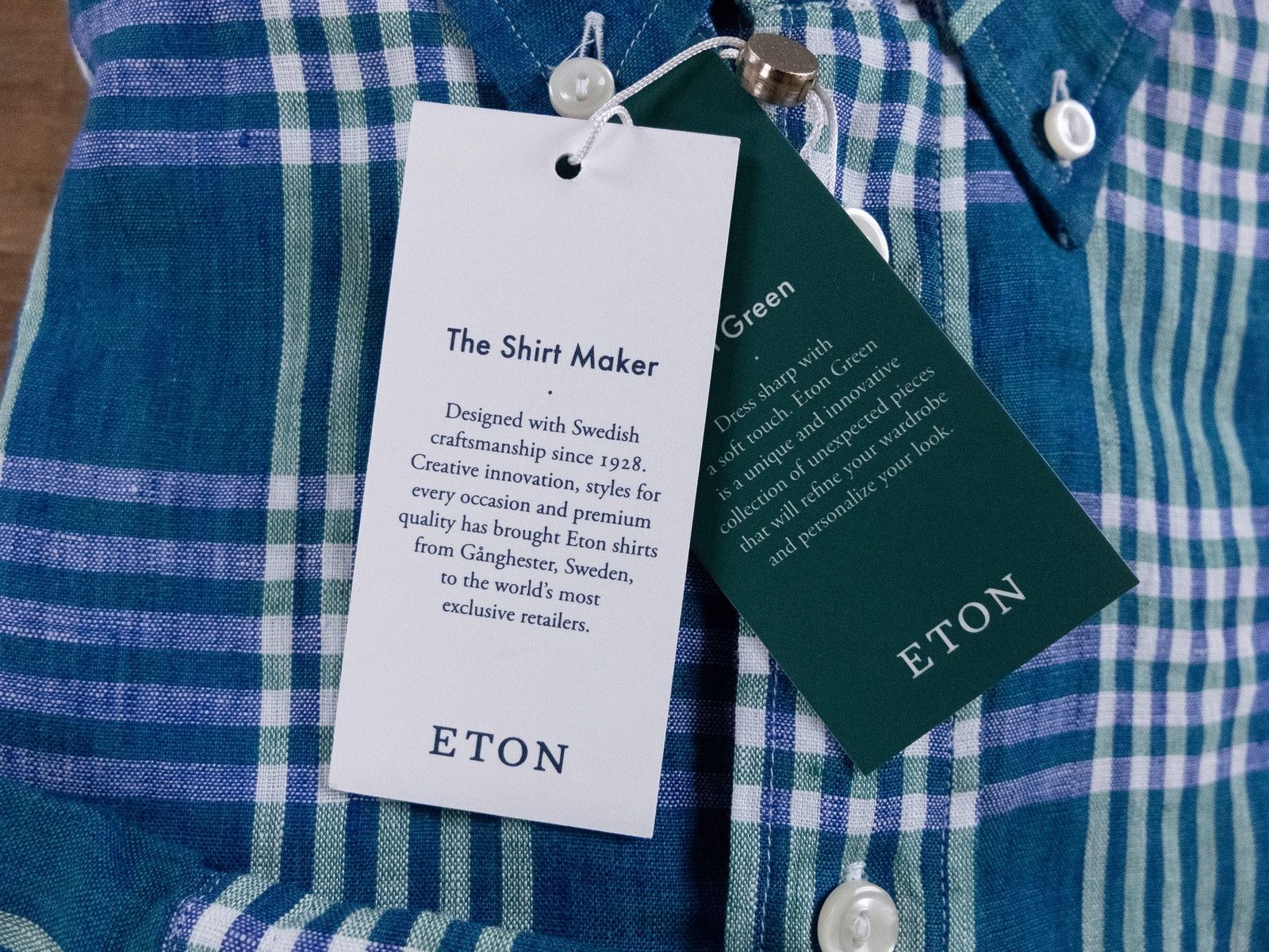 Eton ETON of Sweden slim-fit plaid green linen shirt - 42 / 16.5 Size US L / EU 52-54 / 3 - 2 Thumbnail