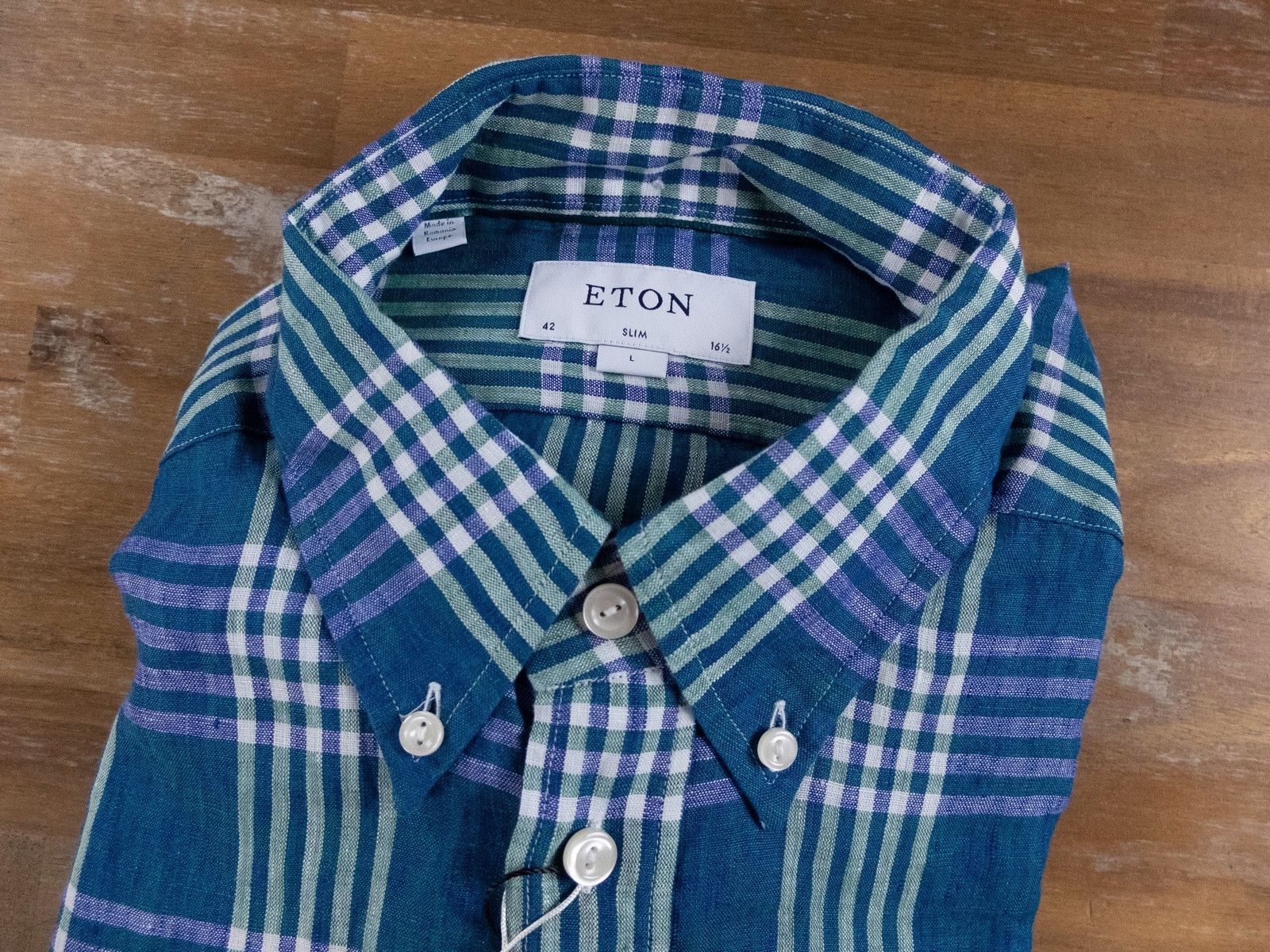 Eton ETON of Sweden slim-fit plaid green linen shirt - 42 / 16.5 Size US L / EU 52-54 / 3 - 3 Thumbnail