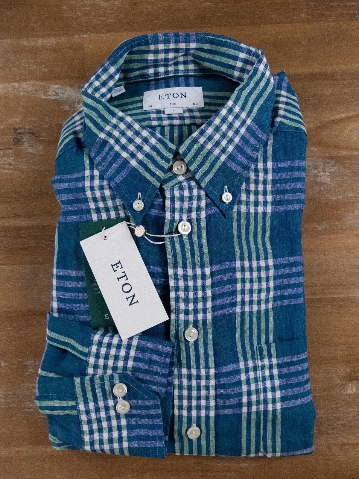 Eton ETON of Sweden slim-fit plaid green linen shirt - 42 / 16.5 Size US L / EU 52-54 / 3 - 1 Thumbnail