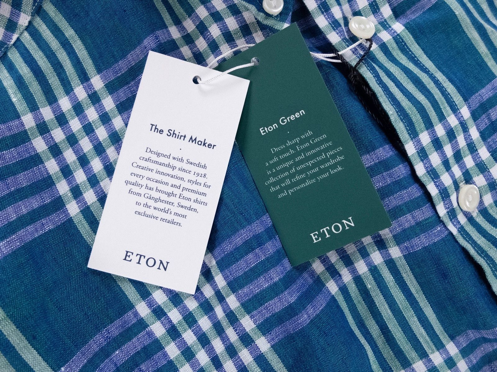 Eton ETON of Sweden slim-fit plaid green linen shirt - 44 / 17.5 Size US XL / EU 56 / 4 - 3 Thumbnail