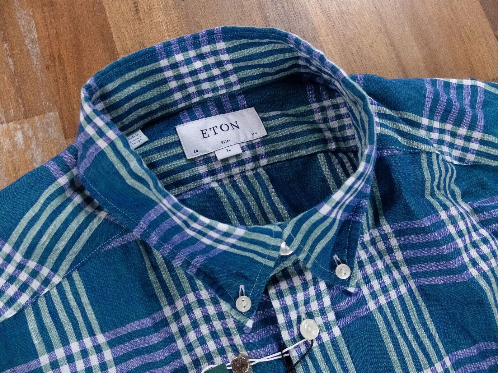 Eton ETON of Sweden slim-fit plaid green linen shirt - 44 / 17.5 Size US XL / EU 56 / 4 - 2 Thumbnail