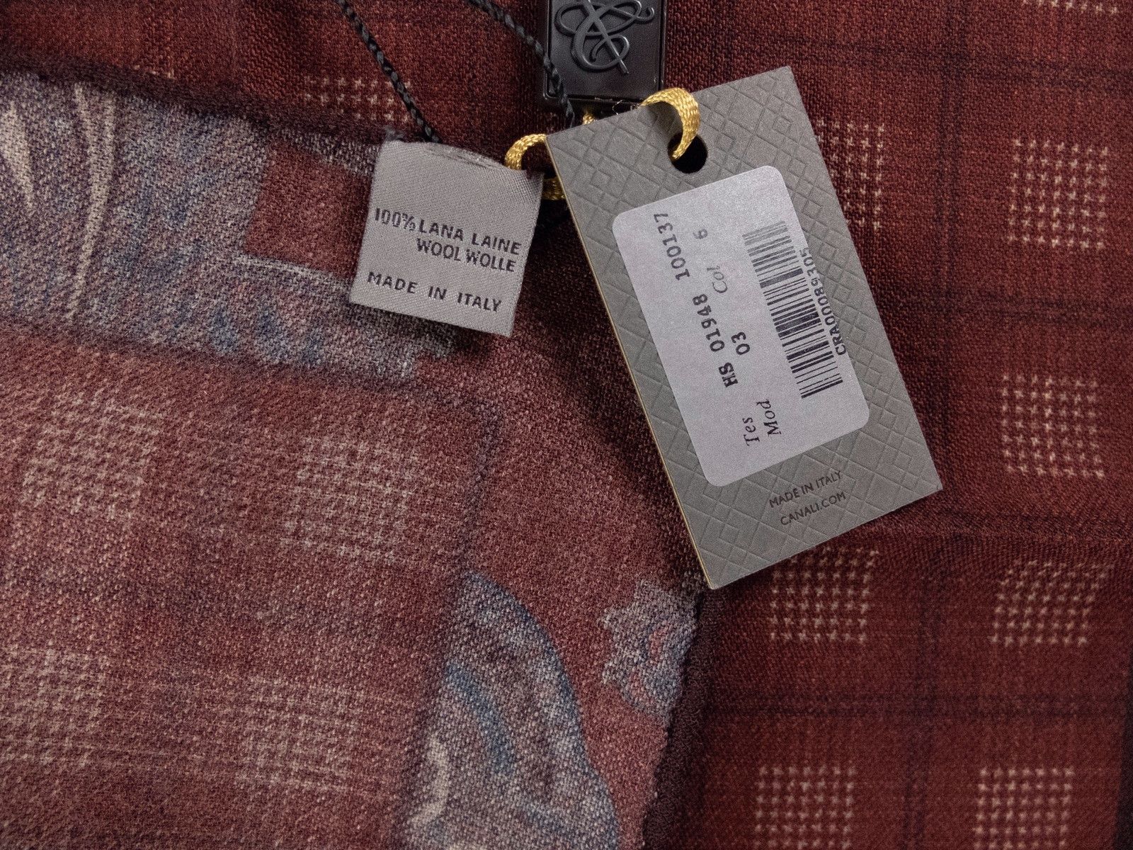 Canali CANALI dark red paisley plaid print wool pocket square Size ONE SIZE - 3 Thumbnail