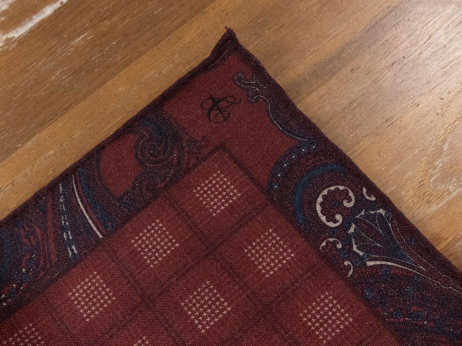 Canali CANALI dark red paisley plaid print wool pocket square Size ONE SIZE - 2 Thumbnail