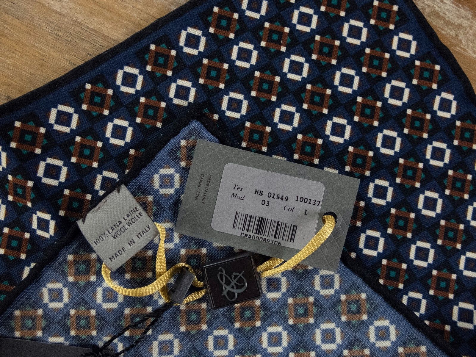 Canali CANALI blue geometric print wool pocket square authentic NWT Size ONE SIZE - 3 Thumbnail