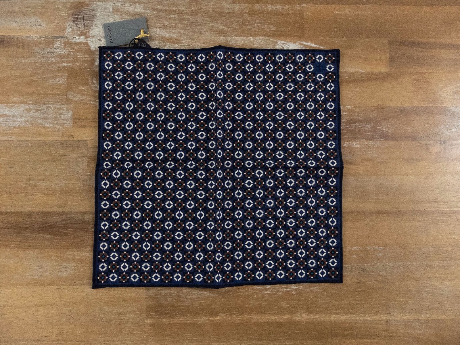 Canali CANALI blue geometric print wool pocket square authentic NWT Size ONE SIZE - 1 Thumbnail