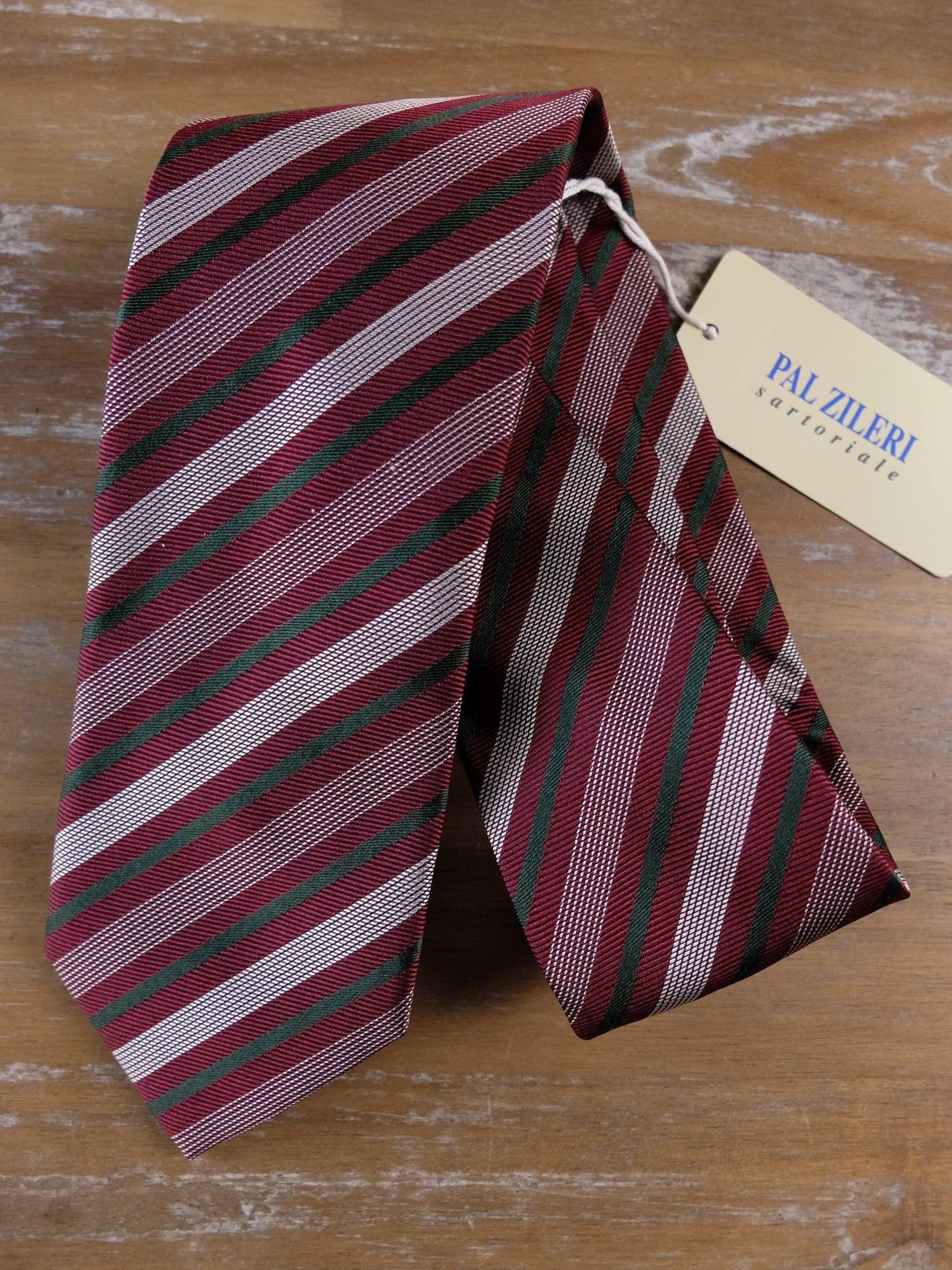 Pal Zileri PAL ZILERI SARTORIALE red green striped silk woven tie NWT Size ONE SIZE - 1 Thumbnail