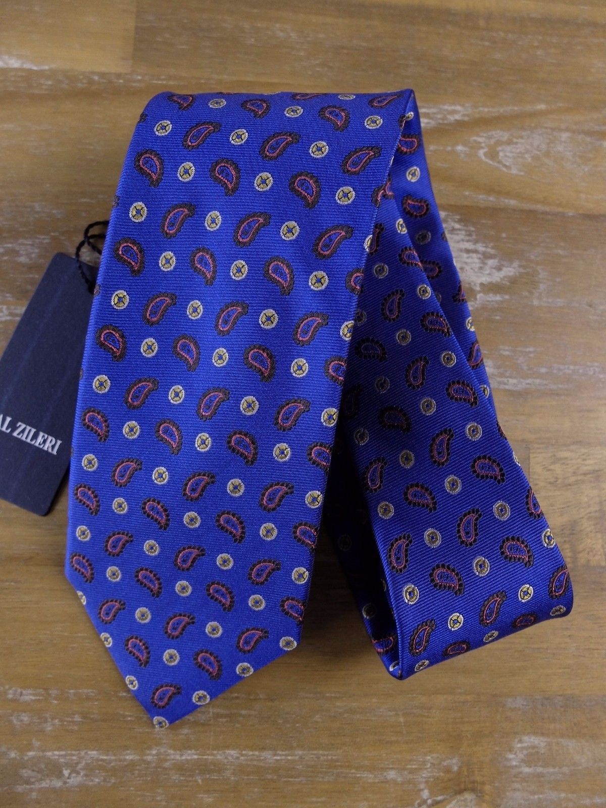 PAL ZILERI blue paisley motif silk tie authentic NWT Italy