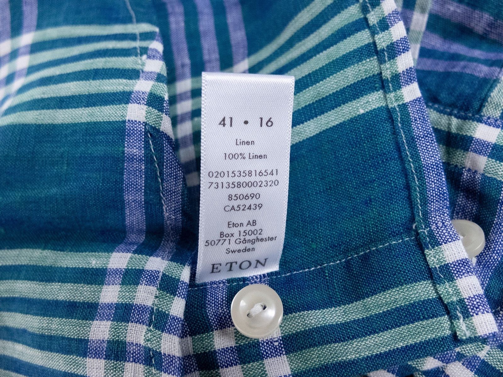 Eton ETON of Sweden slim-fit plaid green linen shirt - 41 / 16 Size US L / EU 52-54 / 3 - 4 Thumbnail