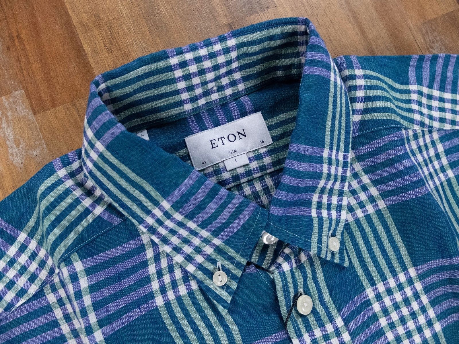 Eton ETON of Sweden slim-fit plaid green linen shirt - 41 / 16 Size US L / EU 52-54 / 3 - 2 Thumbnail