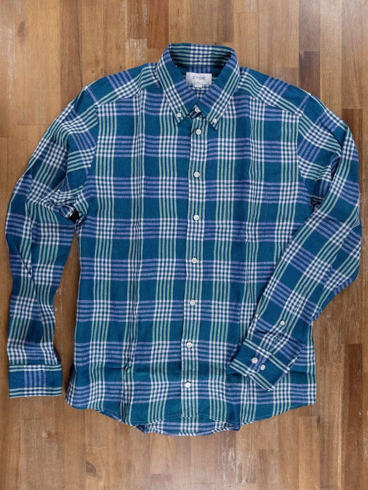 Eton ETON of Sweden slim-fit plaid green linen shirt - 41 / 16 Size US L / EU 52-54 / 3 - 1 Thumbnail