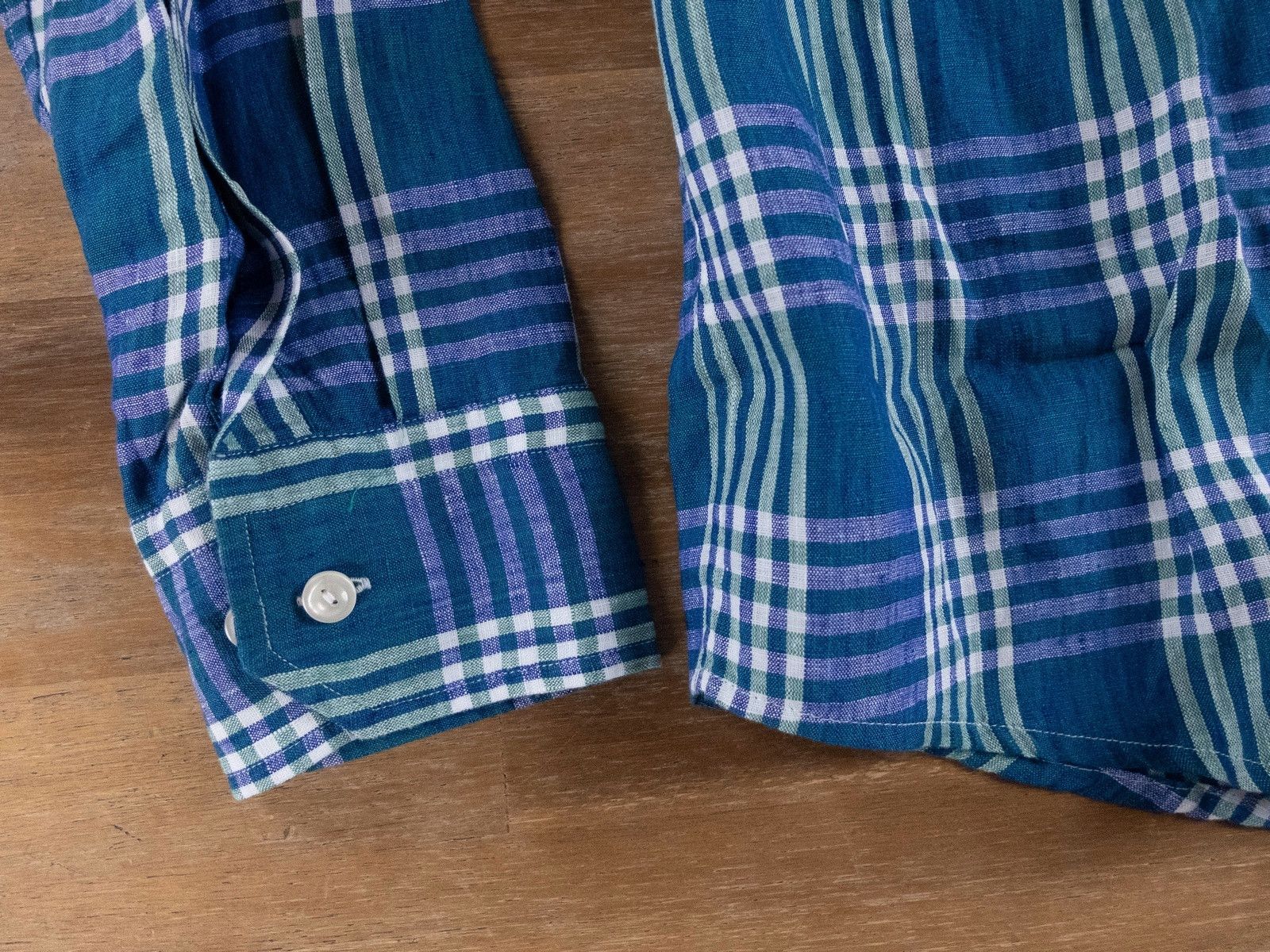 Eton ETON of Sweden slim-fit plaid green linen shirt - 41 / 16 Size US L / EU 52-54 / 3 - 3 Thumbnail