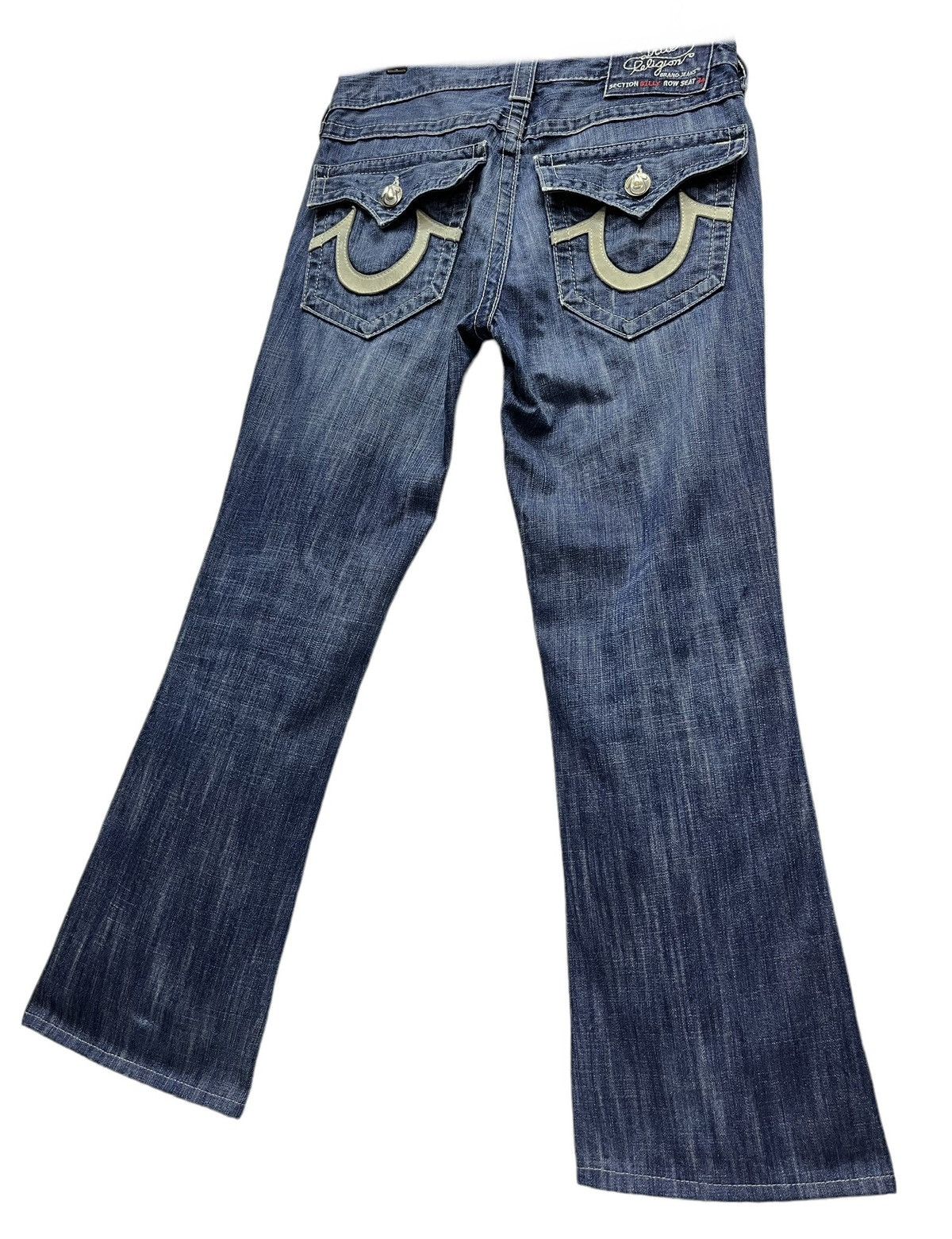 image of Billy La x True Religion Vintage Flare True Religion Billy Leather Logo Evisu Style in Blue (Size 3