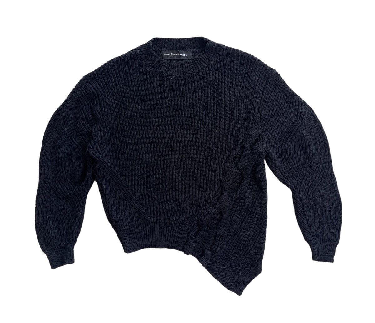 Issey Miyake Issey Miyake Mercibeaucoup Black Asymmetric Cable Knit Size S / US 4 / IT 40 - 2 Thumbnail
