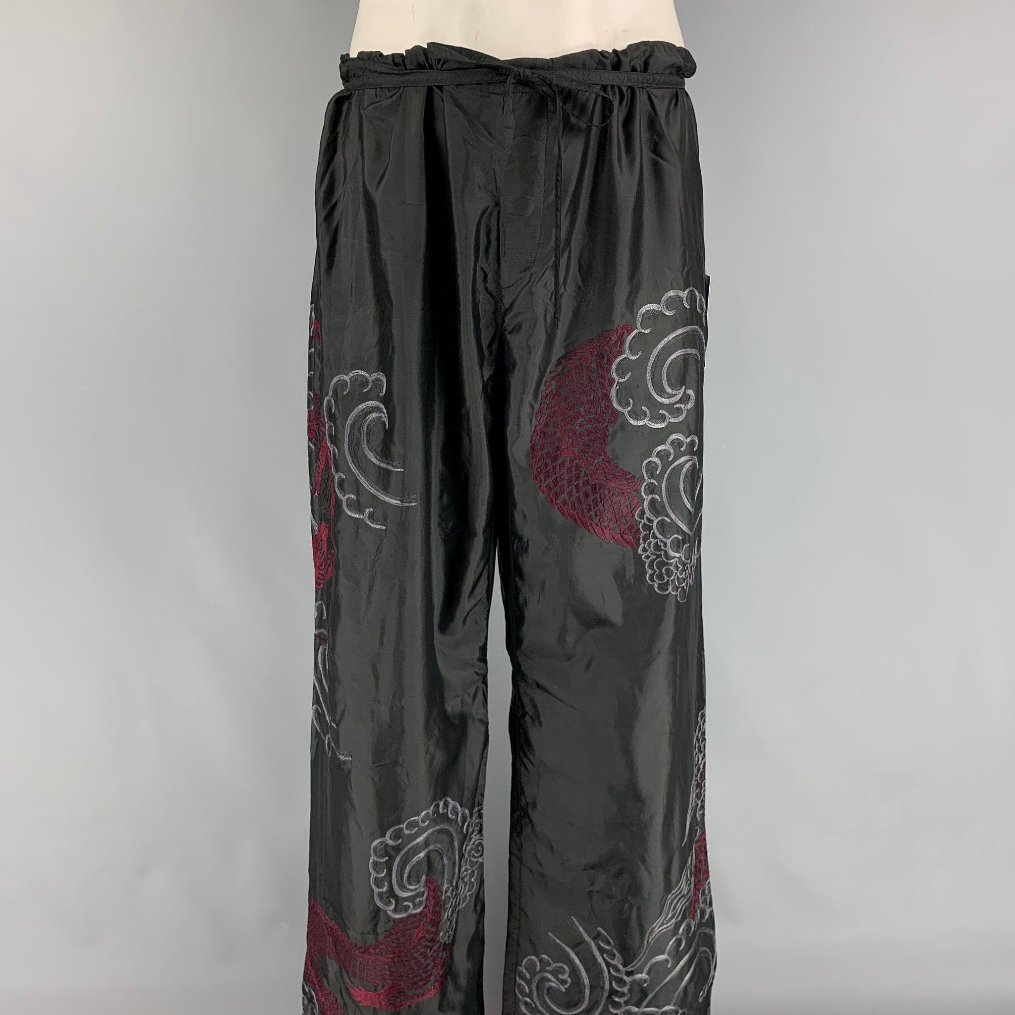 Gucci Black Dragon Embroidered Silk Karate Pants Size US 38 / EU 54 - 3 Thumbnail