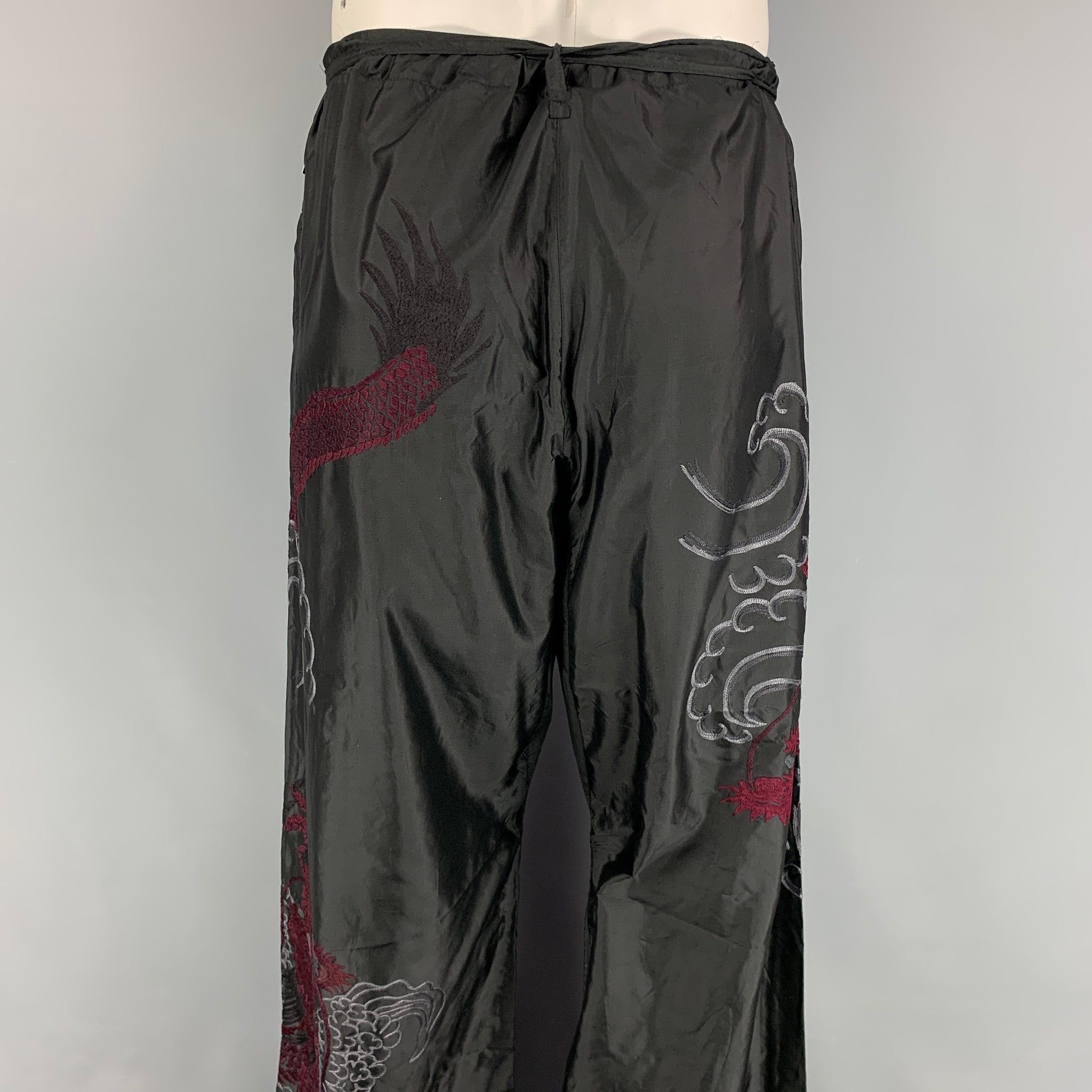 Gucci Black Dragon Embroidered Silk Karate Pants Size US 38 / EU 54 - 7 Thumbnail