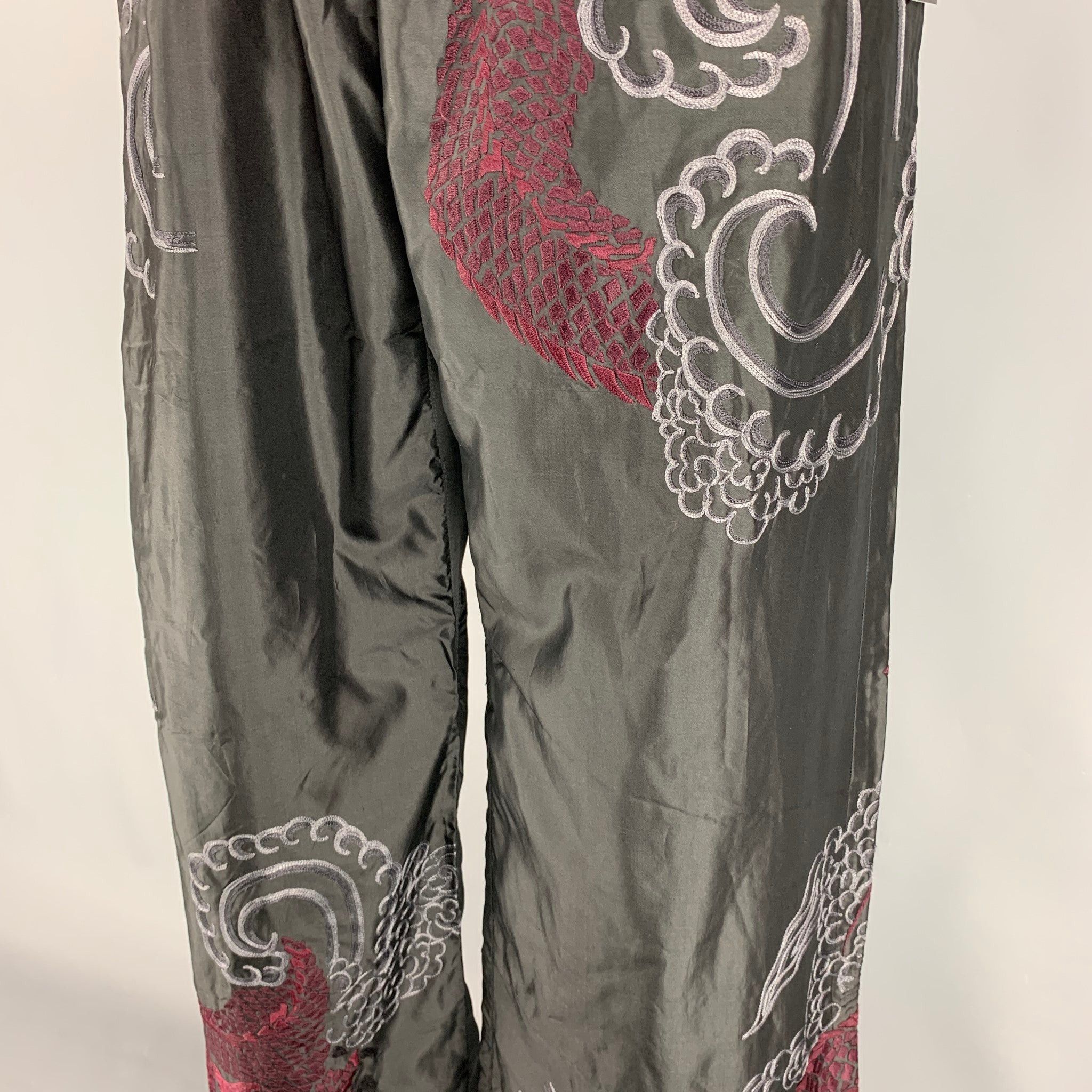 Gucci Black Dragon Embroidered Silk Karate Pants Size US 38 / EU 54 - 4 Thumbnail
