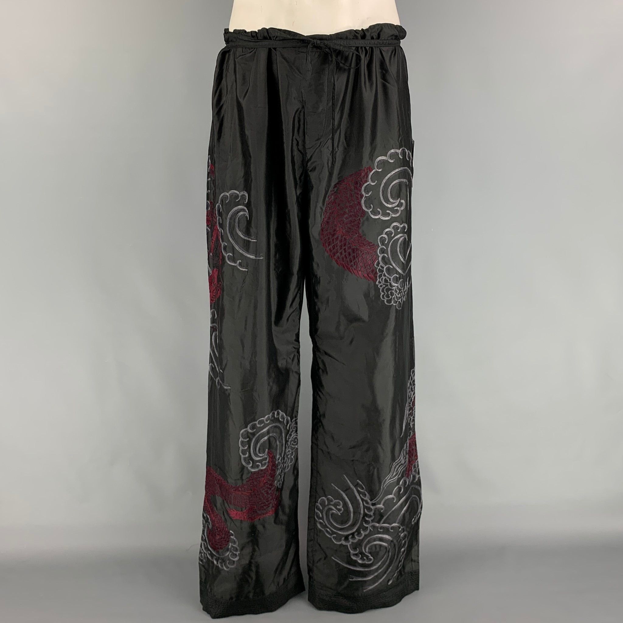 Gucci Black Dragon Embroidered Silk Karate Pants Size US 38 / EU 54 - 1 Thumbnail