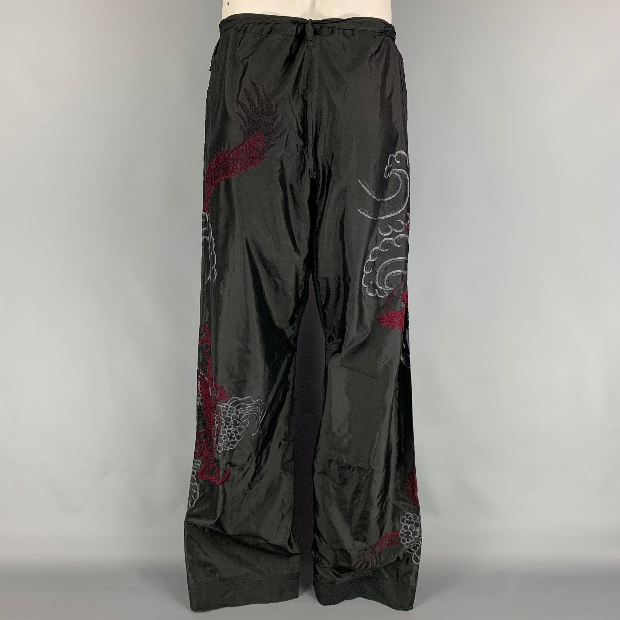 Gucci Black Dragon Embroidered Silk Karate Pants Size US 38 / EU 54 - 6 Thumbnail