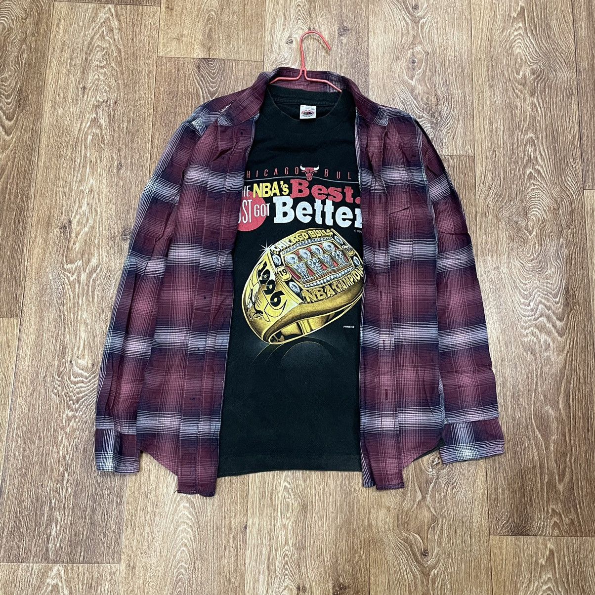 Vintage Vintage 90s Burgundy Plaid Shirt Grunge Skater Streetwear M Size US M / EU 48-50 / 2 - 2 Thumbnail