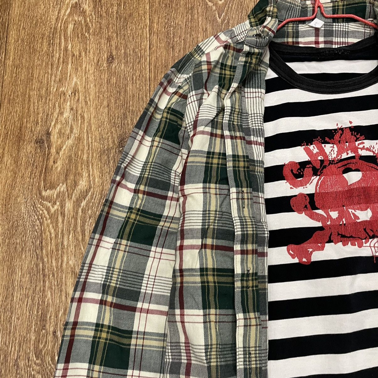 Vintage Vintage 90s Plaid Shirt Striped Tee Layered Grunge Logo S Size US S / EU 44-46 / 1 - 4 Thumbnail