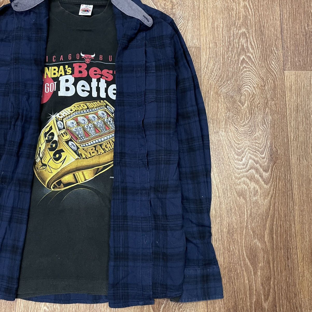 Vintage Vintage 90s Navy Plaid Graphic Tee Skate Streetwear Slim M Size US M / EU 48-50 / 2 - 2 Thumbnail