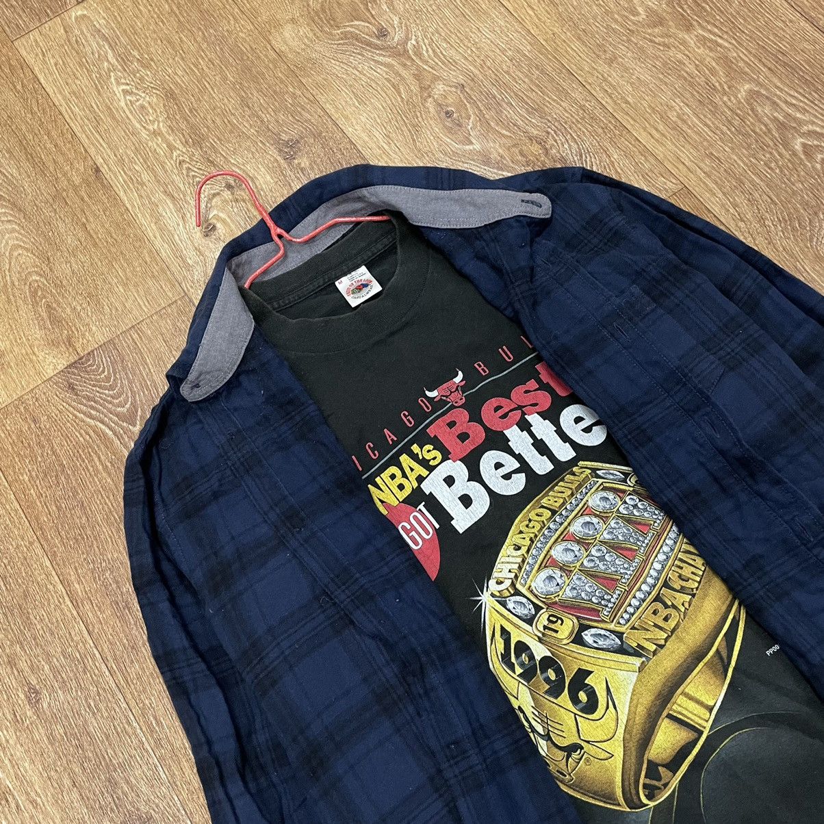 Vintage Vintage 90s Navy Plaid Graphic Tee Skate Streetwear Slim M Size US M / EU 48-50 / 2 - 5 Thumbnail