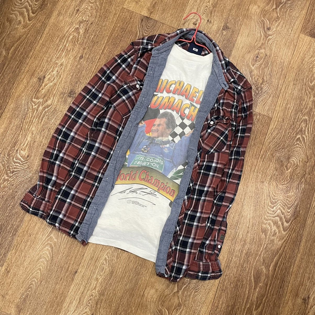 Vintage Vintage 90s Burgundy Plaid Flannel Shirt Oversized Workwear Size US L / EU 52-54 / 3 - 1 Thumbnail