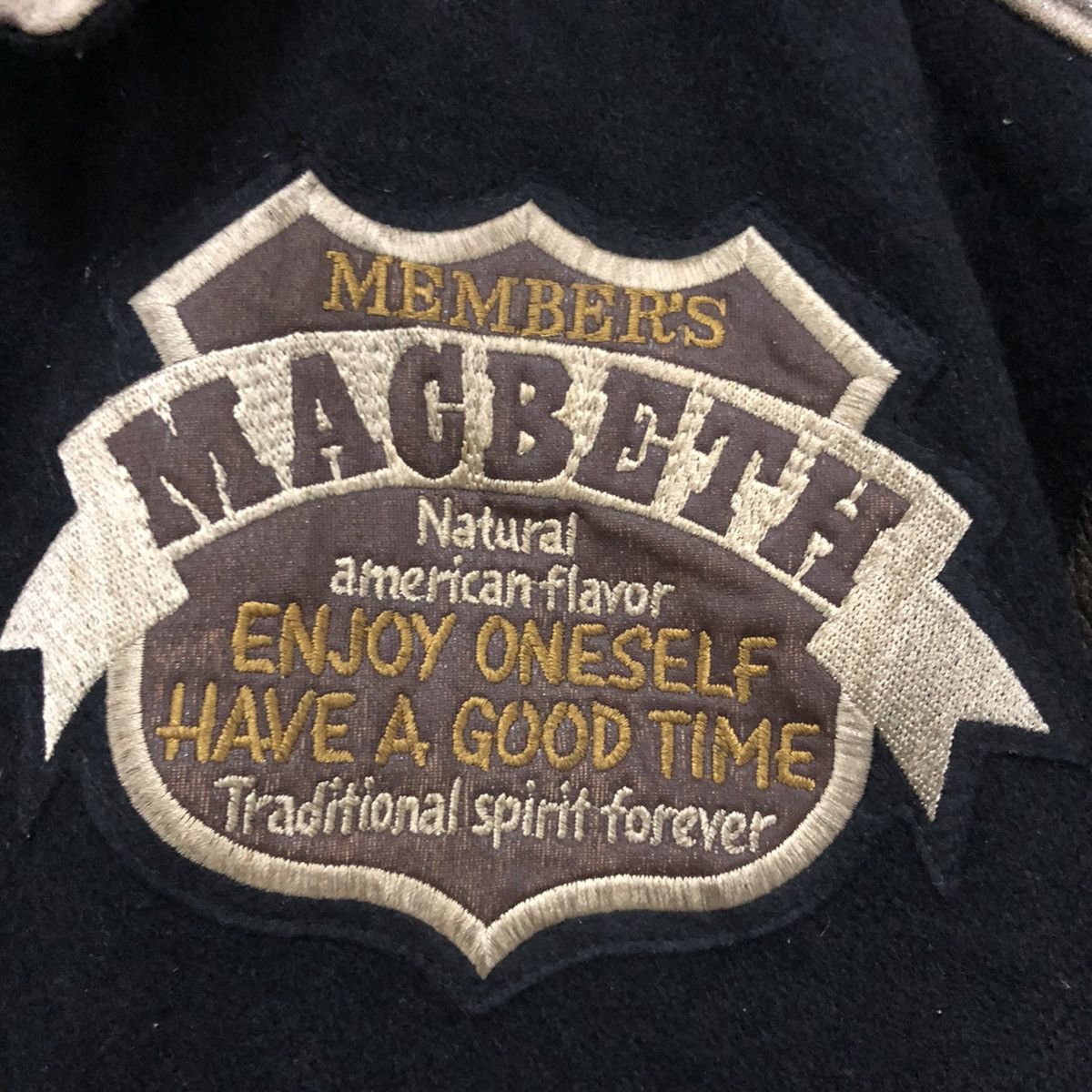 Vintage Macbeth varsity leather sleeve jacket big logo made in JAPAN Size US M / EU 48-50 / 2 - 14 Thumbnail