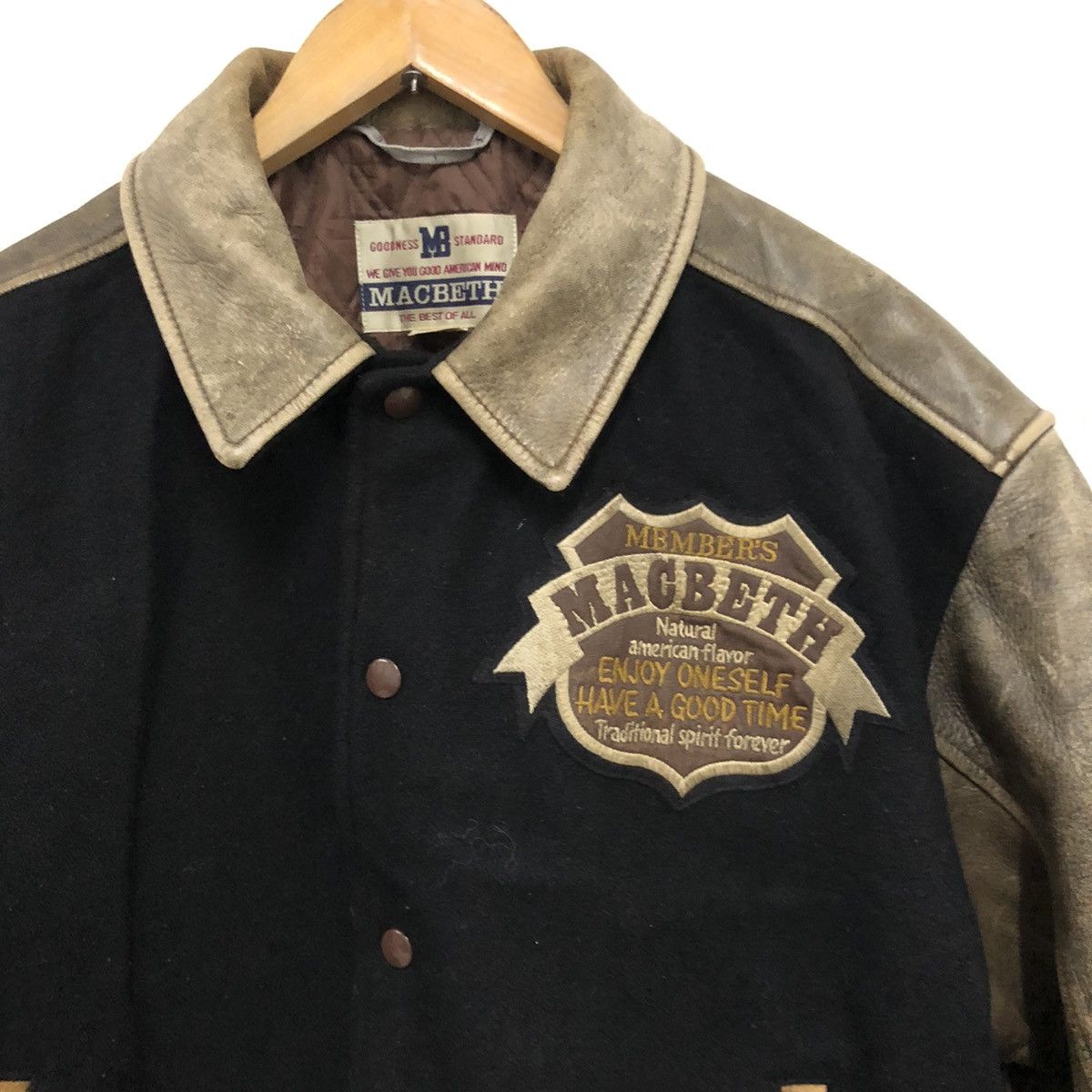 Vintage Macbeth varsity leather sleeve jacket big logo made in JAPAN Size US M / EU 48-50 / 2 - 4 Thumbnail