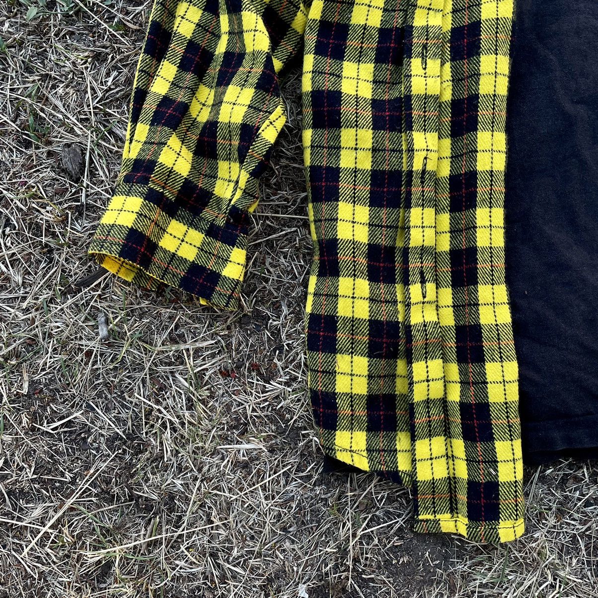 Vintage Vintage 90s Yellow Black Checkered Flannel Shirt Oversized X Size US XL / EU 56 / 4 - 3 Thumbnail